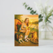 Bang Camper Vrouw met Hond en Tent Feestdagenkaart (Staand voorkant)