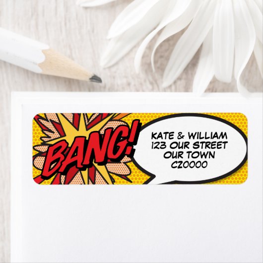 BANG Fun Retro Comic Book Pop Art Address Etiket (Insitu)