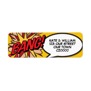 BANG Fun Retro Comic Book Pop Art Address Etiket