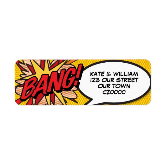 BANG Fun Retro Comic Book Pop Art Address Etiket (Voorkant)
