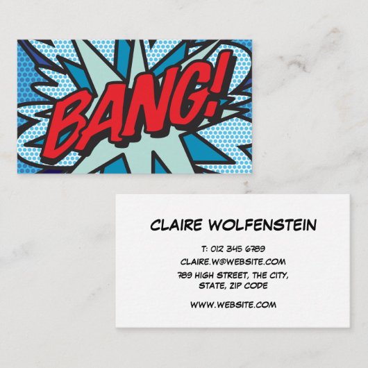 BANG Fun Retro Comic Book Visitekaartje (Voorkant / Achterkant)