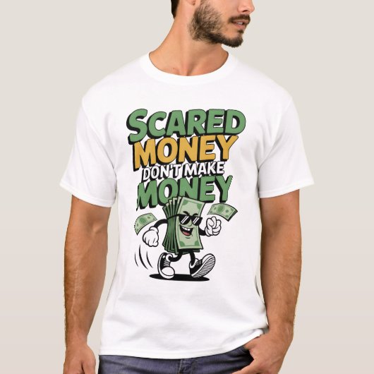 Bang geld verdient geen geld t-shirt (Voorkant)