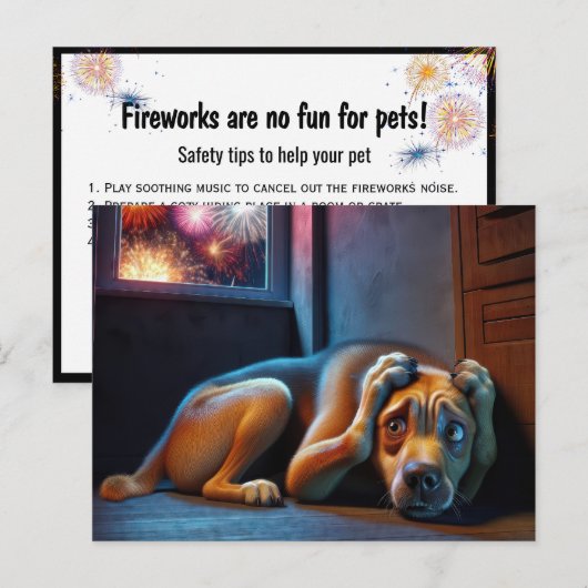 Bang hond kijkt naar vuurwerk briefkaart (Voorkant / Achterkant)