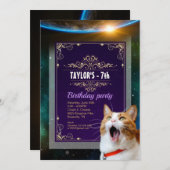 Bang Kat In Ruimte Verjaardag Uitnodiging (Voorkant / Achterkant)