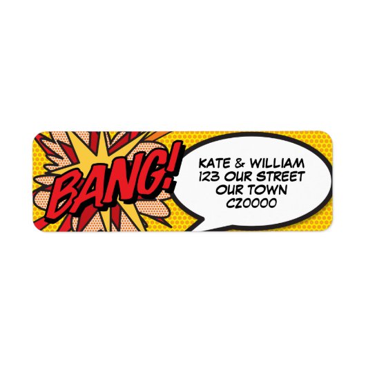 BANG Leuke Retro Stripboek Pop Art Adres Etiket (Voorkant)