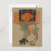 Bang Meisje Jack O' Lantaarn Zwart Kat Prank Briefkaart (Voorkant / Achterkant)
