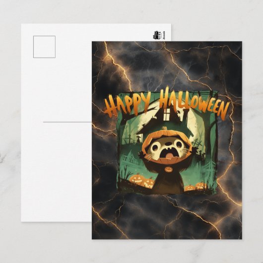 Bang Otter in Halloween pompoen kostuum Feestdagenkaart (Voorkant / Achterkant)