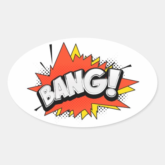 Bang Retro Action Comic Book Bubble Ovale Sticker (Voorkant)