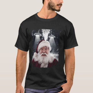 Bang Santa Selfie achtervolgd door UFO's Funny Chr T-shirt