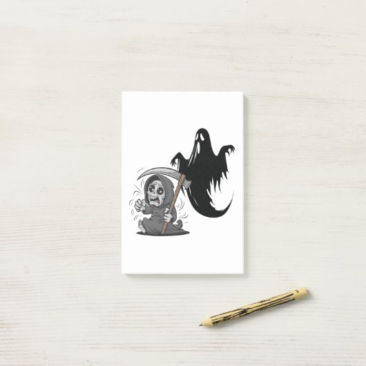 Bang voor een grimmige maaier en geest. post-it® notes (Op bureau)