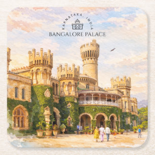 Bangalore Paleis India Aquarel Reis Herinnering Kartonnen Onderzetters