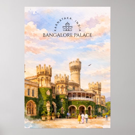 Bangalore Paleis India Aquarel Reis Herinnering Poster (Voorkant)