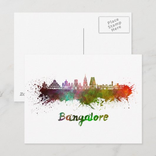 Bangalore skyline in waterverf briefkaart (Voorkant / Achterkant)