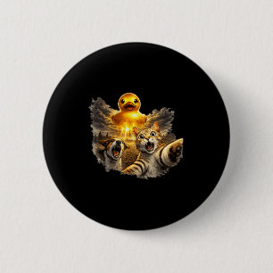 Bange kat en hond reusachtige rubberen eend ufo-on ronde button 5,7 cm