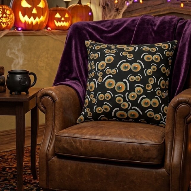 Bange Kat Halloween Boe Ogen Vleermuis Kussen (Creator heeft geüpload)