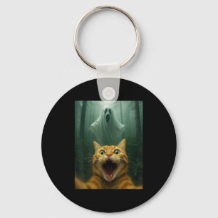 Bange Kat Selfie Met Geest _ Grappige Halloween Co Sleutelhanger