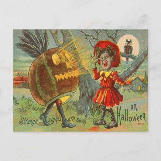 Bange Kind Uil Volle Maan Jack O' Lantern Briefkaart (Voorkant)