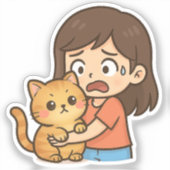 Bange Meisje dat Haar Kat Knuffelt Sticker (Voorkant)
