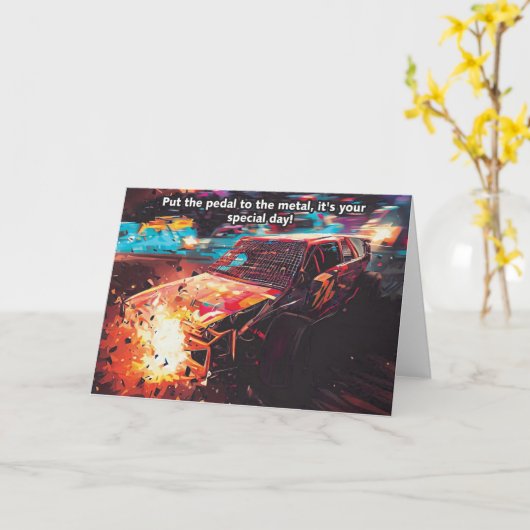 Banger Racing Verjaardag Kaart (Gele Bloem)