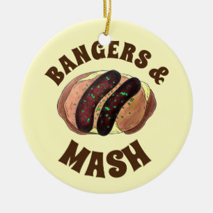 Bangers en Mash Sausage Potates British UK Food Keramisch Ornament