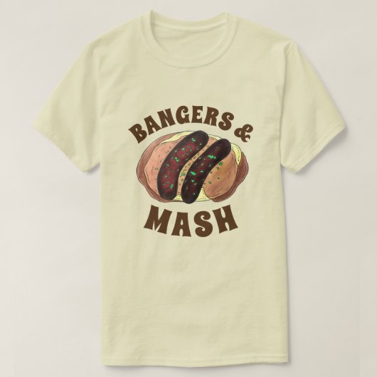 Bangers en Mash UK Food Sausage Potates T-shirt (Design voorkant)