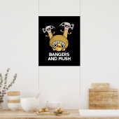 Bangers en Mush Funny English Food Pun Dark BG Poster (Keuken)