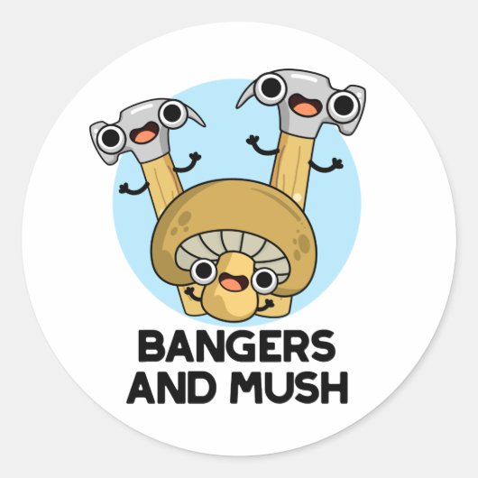 Bangers en Mush Funny English Food Pun Ronde Sticker (Voorkant)