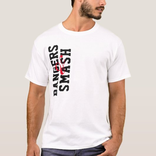 Bangers en smash t-shirts spelen op knuppels en ma (Voorkant)