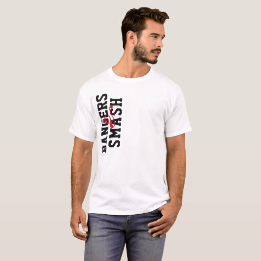 Bangers en smash t-shirts spelen op knuppels en ma (Voorkant volledig)