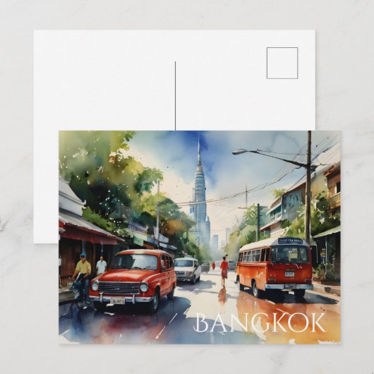 Bangkok aquarel kunst briefkaart (Voorkant / Achterkant)