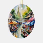 Bangkok drijvende markt Thailand Waterverf Keramisch Ornament (Rechts)