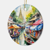 Bangkok drijvende markt Thailand Waterverf Keramisch Ornament (Links)