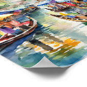 Bangkok drijvende markten Thailand Waterverf Poster (Hoek)