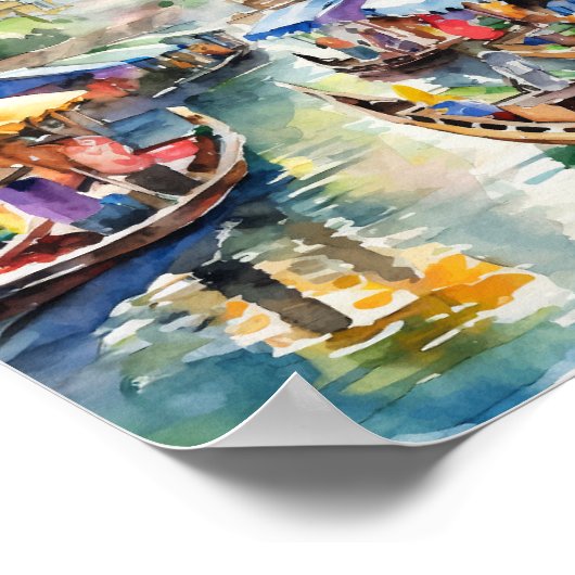 Bangkok drijvende markten Thailand Waterverf Poster (Hoek)