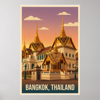 Bangkok Grand Palace Nacht Oude Reisposter Poster