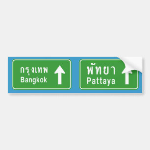 Bangkok Pattaya Ahead ⚠ Thai Traffic Sign ⚠ Bumpersticker