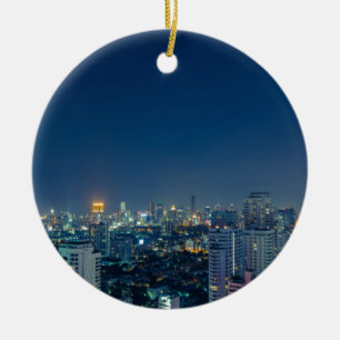 Bangkok skyline bij nachtpanorama keramisch ornament