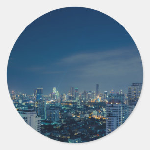 Bangkok skyline bij nachtpanorama ronde sticker