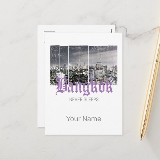 Bangkok Skyline  BKK Retro Thailand Design Feestdagenkaart (Voorkant / Achterkant in situ)