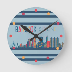 Bangkok Skyline Neon Oranje Blue Red Wall klok