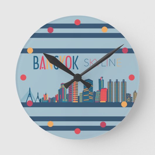 Bangkok Skyline Neon Oranje Blue Red Wall klok (Voorkant)