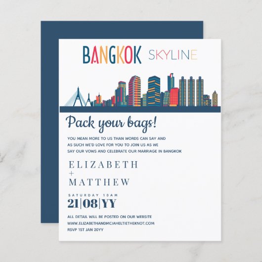 BANGKOK Skyline Wedding Invitation Budget (Voorkant / Achterkant)