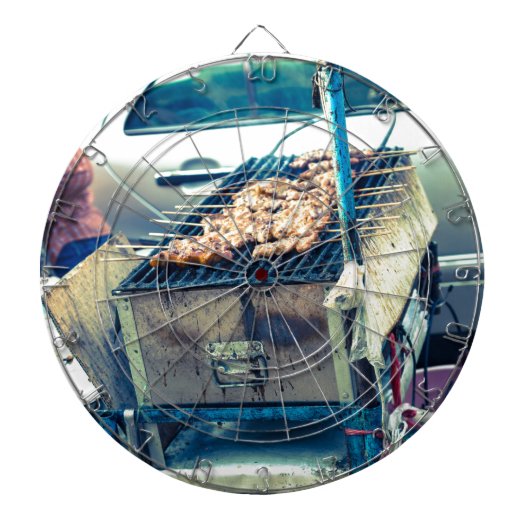 Bangkok straatvoedsel barbeque met slagers dartbord (Voorkant)