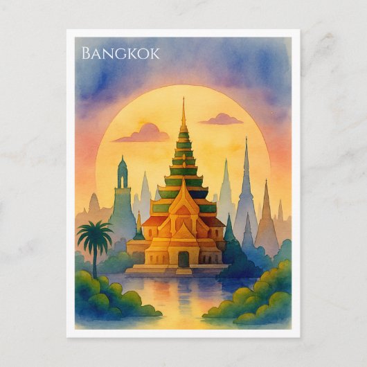 Bangkok Thailand Aquarel Postkaart Feestdagenkaart (Voorkant)