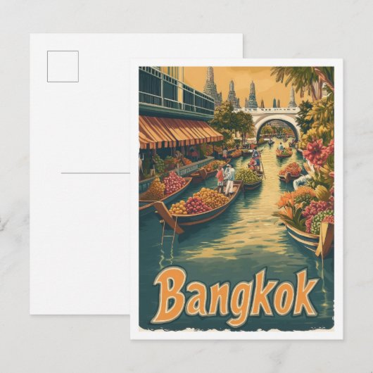 Bangkok Thailand Art Vintage Travel Illustratie Briefkaart (Voorkant / Achterkant)