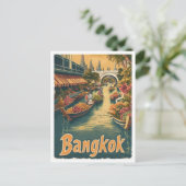 Bangkok Thailand Art Vintage Travel Illustratie Briefkaart (Staand voorkant)