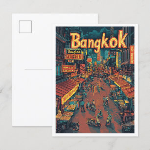 Bangkok Thailand Art Vintage Travel Illustratie Briefkaart