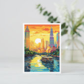 Bangkok Thailand Art Vintage Travel Illustratie Briefkaart (Staand voorkant)