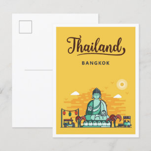 Bangkok Thailand Art Vintage Travel Illustratie Briefkaart