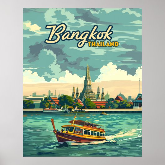 Bangkok Thailand Azië Vintage Travel Temple Poster (Voorkant)